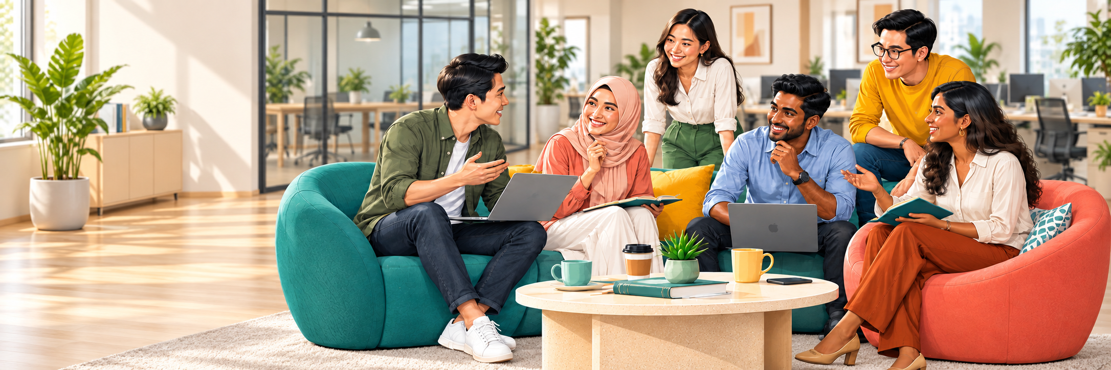 Colleagues sharing a cheerful moment in a modern office