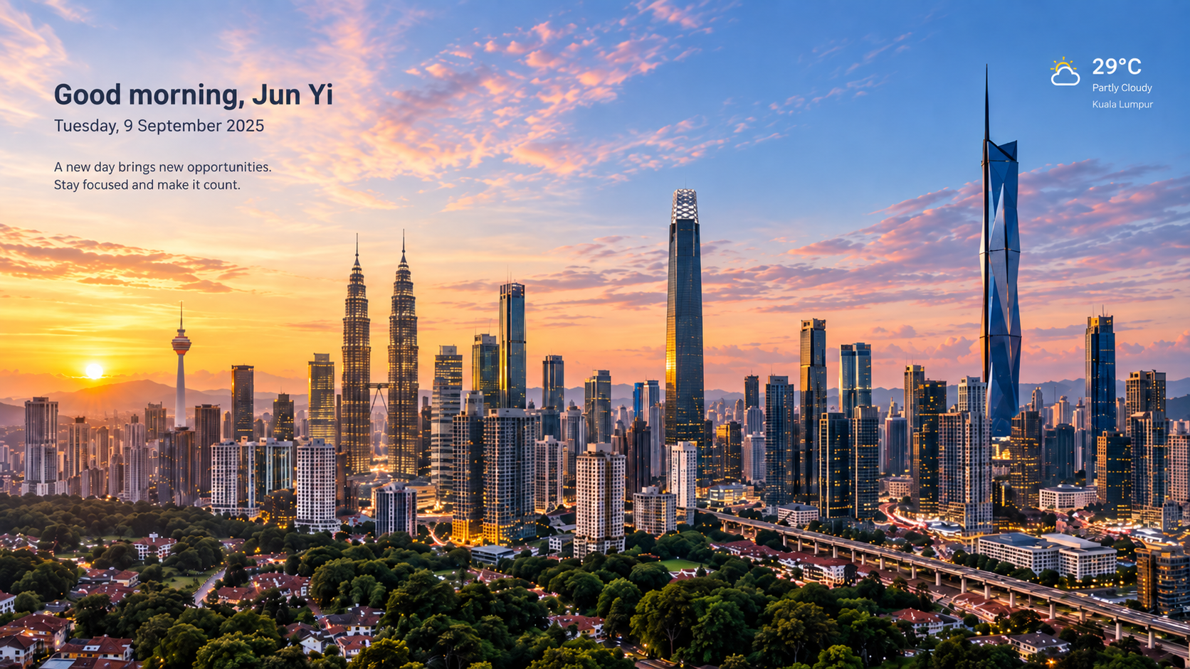 Kuala Lumpur skyline with Petronas Twin Towers, KL Tower, Exchange 106 and Merdeka 118