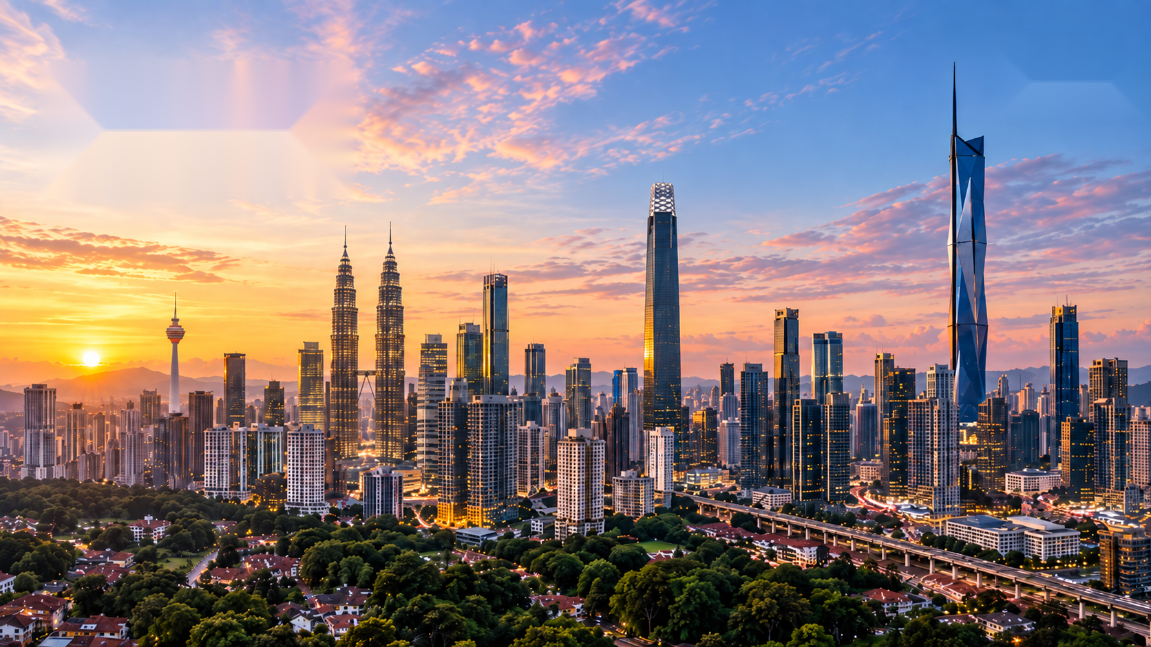 Kuala Lumpur skyline with Petronas Twin Towers, KL Tower, Exchange 106 and Merdeka 118
